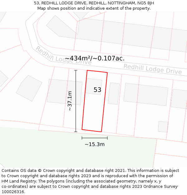 53, REDHILL LODGE DRIVE, REDHILL, NOTTINGHAM, NG5 8JH: Plot and title map