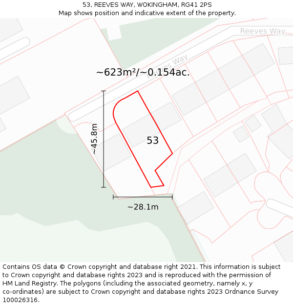 53, REEVES WAY, WOKINGHAM, RG41 2PS: Plot and title map
