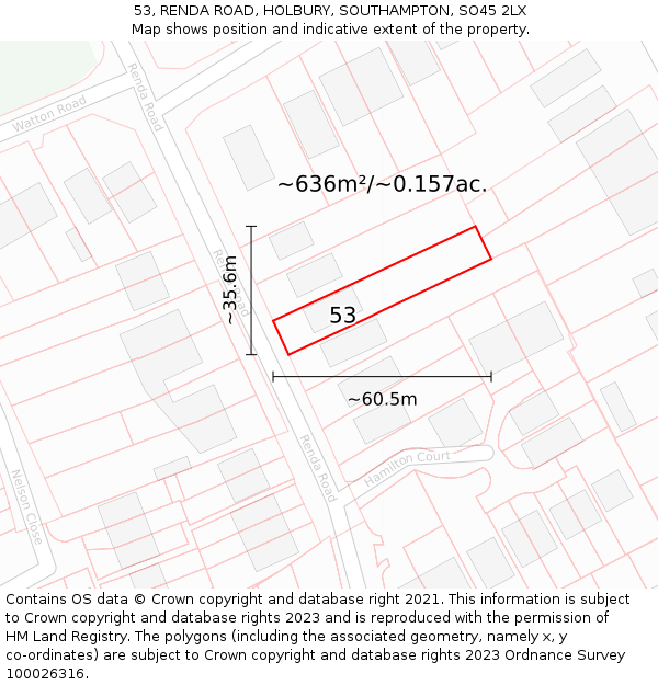 53, RENDA ROAD, HOLBURY, SOUTHAMPTON, SO45 2LX: Plot and title map