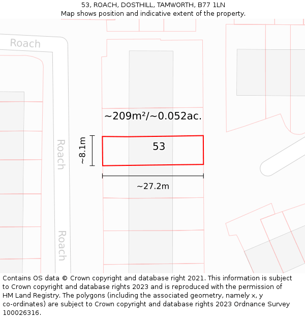53, ROACH, DOSTHILL, TAMWORTH, B77 1LN: Plot and title map