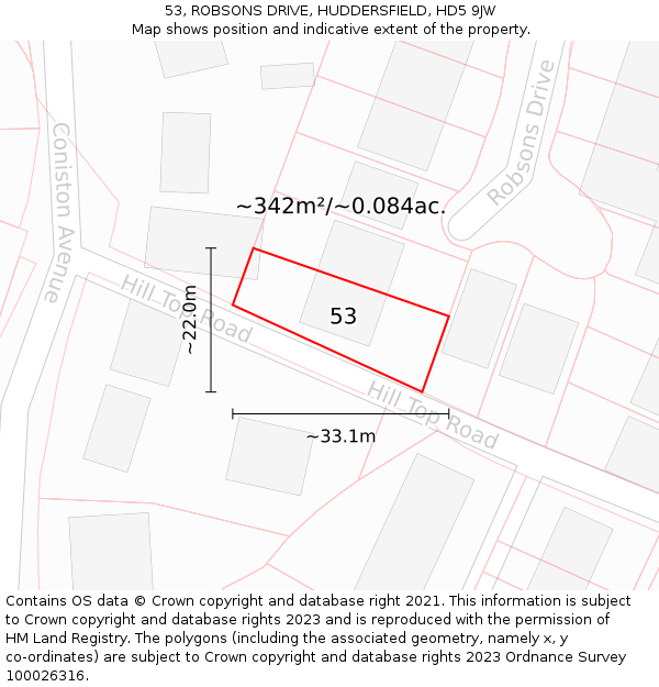 53, ROBSONS DRIVE, HUDDERSFIELD, HD5 9JW: Plot and title map