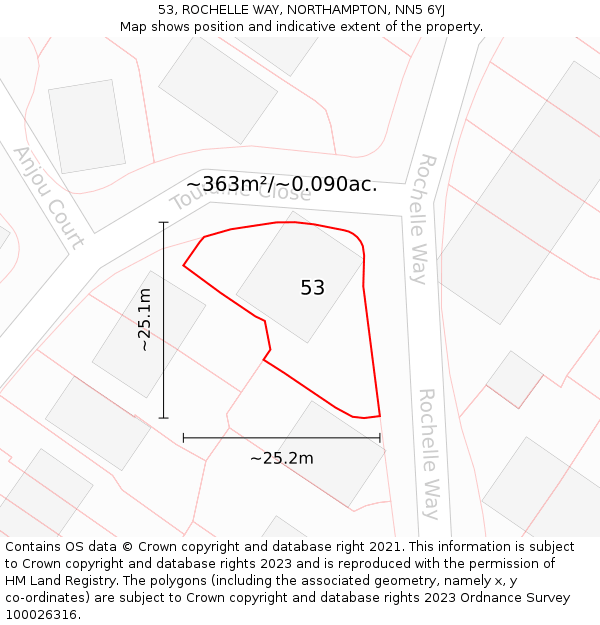 53, ROCHELLE WAY, NORTHAMPTON, NN5 6YJ: Plot and title map