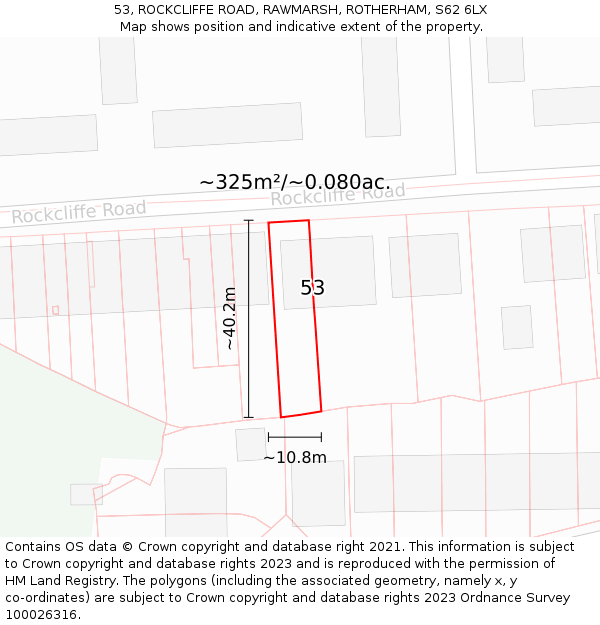53, ROCKCLIFFE ROAD, RAWMARSH, ROTHERHAM, S62 6LX: Plot and title map