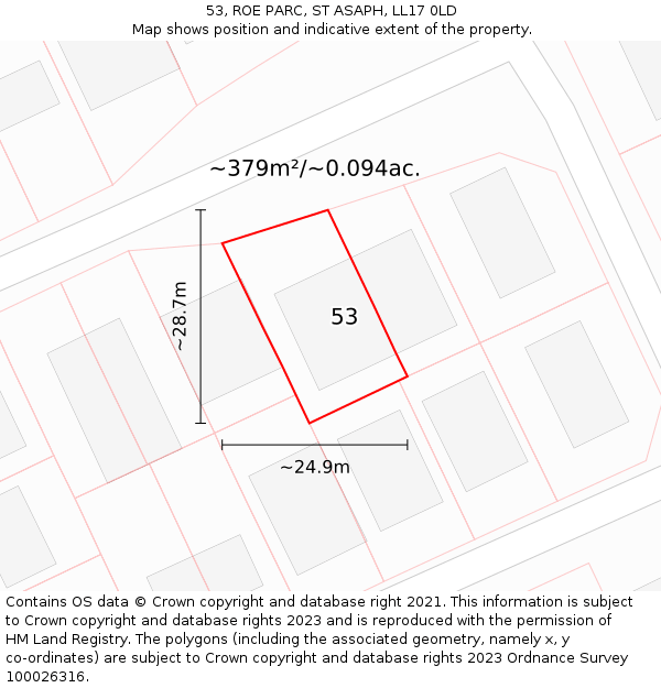 53, ROE PARC, ST ASAPH, LL17 0LD: Plot and title map