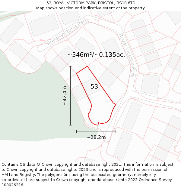 53, ROYAL VICTORIA PARK, BRISTOL, BS10 6TD: Plot and title map