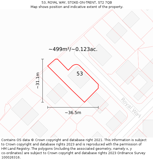 53, ROYAL WAY, STOKE-ON-TRENT, ST2 7QB: Plot and title map