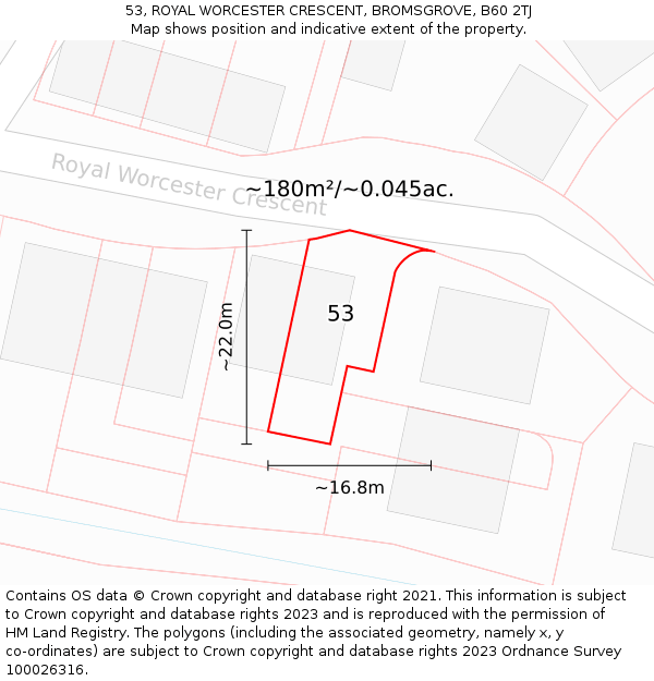 53, ROYAL WORCESTER CRESCENT, BROMSGROVE, B60 2TJ: Plot and title map