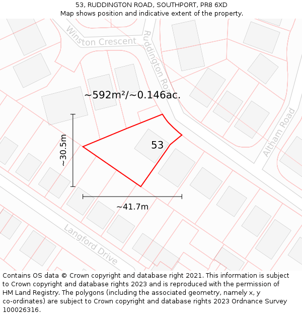 53, RUDDINGTON ROAD, SOUTHPORT, PR8 6XD: Plot and title map