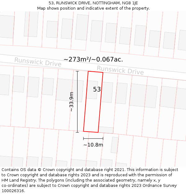53, RUNSWICK DRIVE, NOTTINGHAM, NG8 1JE: Plot and title map