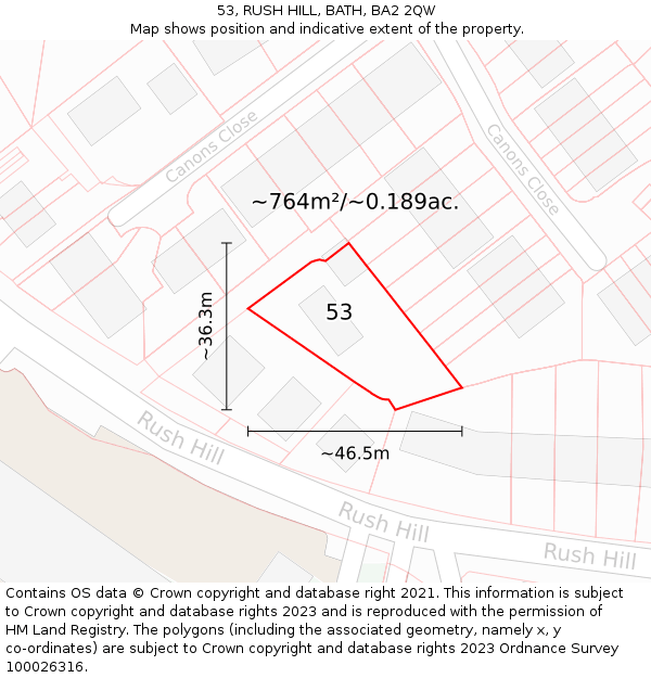 53, RUSH HILL, BATH, BA2 2QW: Plot and title map