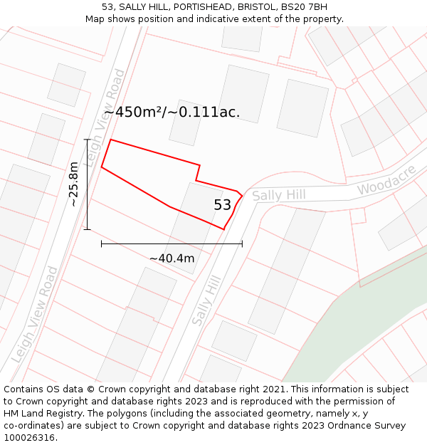 53, SALLY HILL, PORTISHEAD, BRISTOL, BS20 7BH: Plot and title map