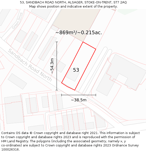 53, SANDBACH ROAD NORTH, ALSAGER, STOKE-ON-TRENT, ST7 2AQ: Plot and title map