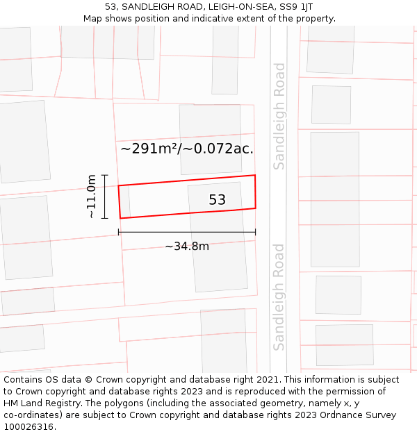 53, SANDLEIGH ROAD, LEIGH-ON-SEA, SS9 1JT: Plot and title map