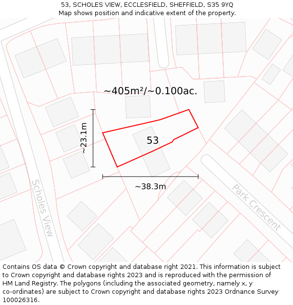 53, SCHOLES VIEW, ECCLESFIELD, SHEFFIELD, S35 9YQ: Plot and title map