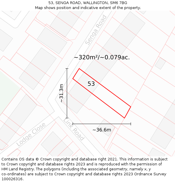 53, SENGA ROAD, WALLINGTON, SM6 7BG: Plot and title map