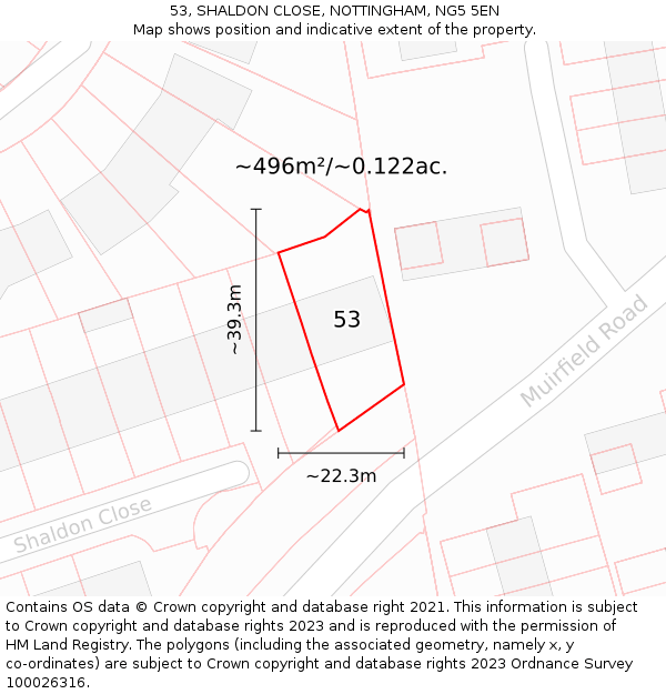 53, SHALDON CLOSE, NOTTINGHAM, NG5 5EN: Plot and title map