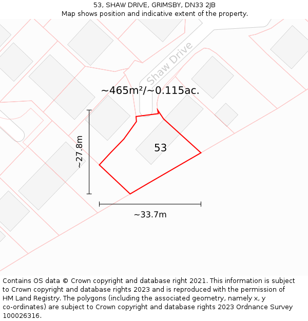 53, SHAW DRIVE, GRIMSBY, DN33 2JB: Plot and title map