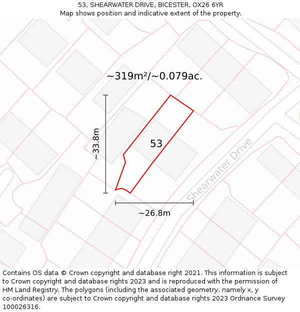 53, SHEARWATER DRIVE, BICESTER, OX26 6YR: Plot and title map
