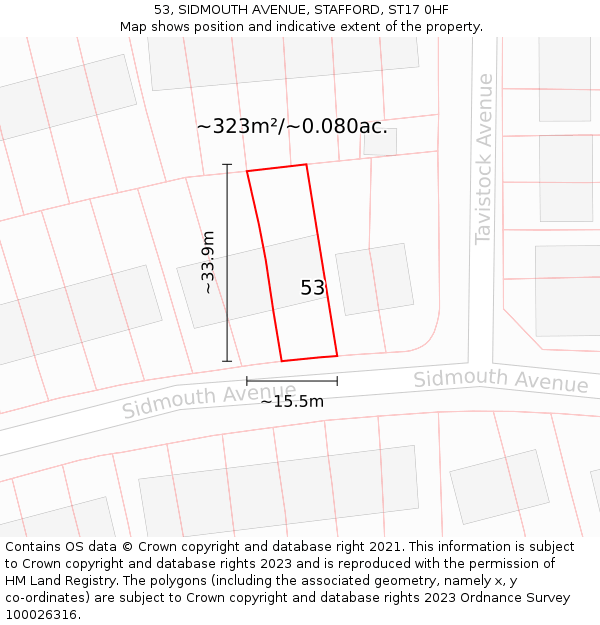 53, SIDMOUTH AVENUE, STAFFORD, ST17 0HF: Plot and title map