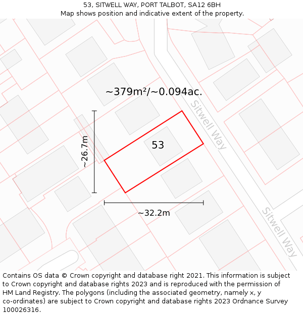 53, SITWELL WAY, PORT TALBOT, SA12 6BH: Plot and title map