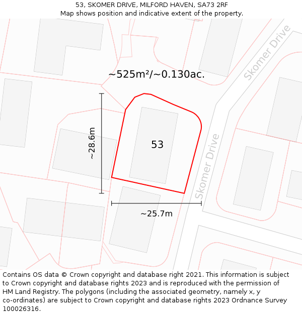 53, SKOMER DRIVE, MILFORD HAVEN, SA73 2RF: Plot and title map