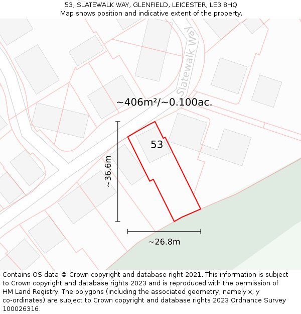 53, SLATEWALK WAY, GLENFIELD, LEICESTER, LE3 8HQ: Plot and title map