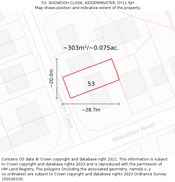 53, SNOWDON CLOSE, KIDDERMINSTER, DY11 5JH: Plot and title map