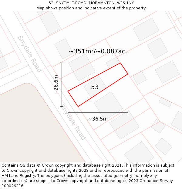 53, SNYDALE ROAD, NORMANTON, WF6 1NY: Plot and title map