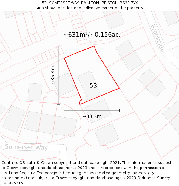53, SOMERSET WAY, PAULTON, BRISTOL, BS39 7YX: Plot and title map