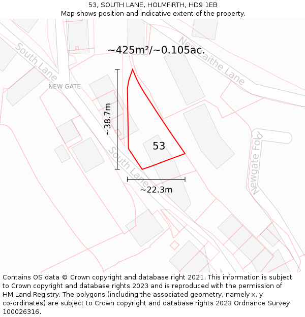 53, SOUTH LANE, HOLMFIRTH, HD9 1EB: Plot and title map