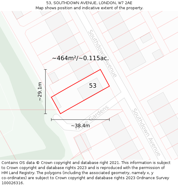 53, SOUTHDOWN AVENUE, LONDON, W7 2AE: Plot and title map