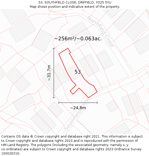 53, SOUTHFIELD CLOSE, DRIFFIELD, YO25 5YU: Plot and title map