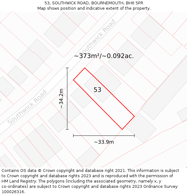 53, SOUTHWICK ROAD, BOURNEMOUTH, BH6 5PR: Plot and title map