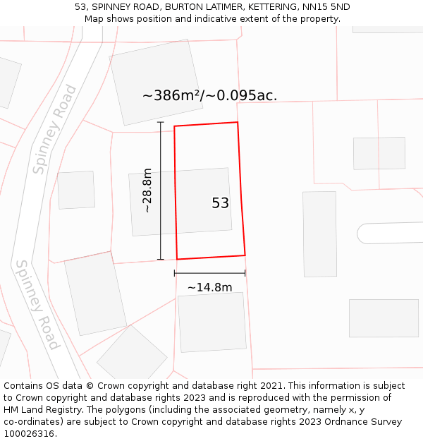 53, SPINNEY ROAD, BURTON LATIMER, KETTERING, NN15 5ND: Plot and title map