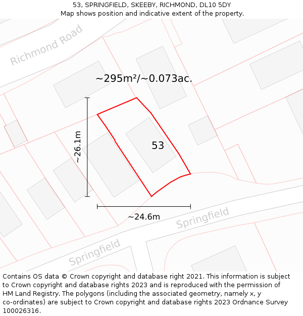53, SPRINGFIELD, SKEEBY, RICHMOND, DL10 5DY: Plot and title map