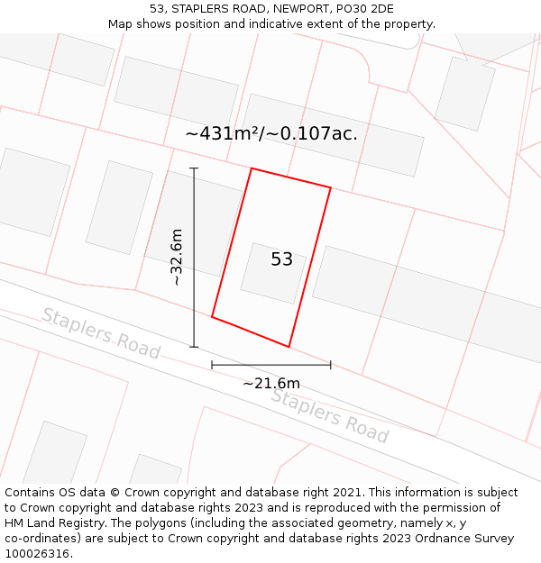 53, STAPLERS ROAD, NEWPORT, PO30 2DE: Plot and title map