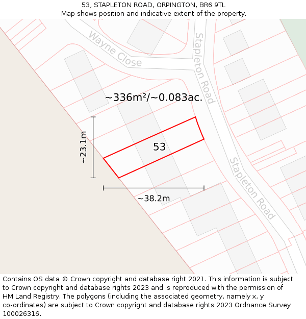 53, STAPLETON ROAD, ORPINGTON, BR6 9TL: Plot and title map