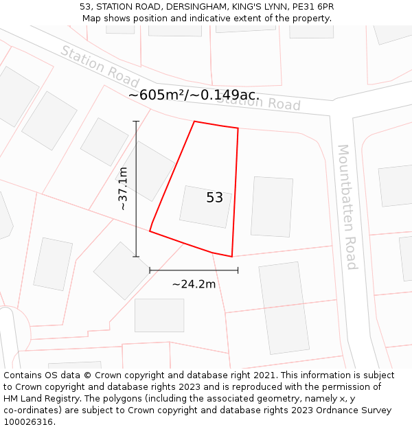 53, STATION ROAD, DERSINGHAM, KING'S LYNN, PE31 6PR: Plot and title map
