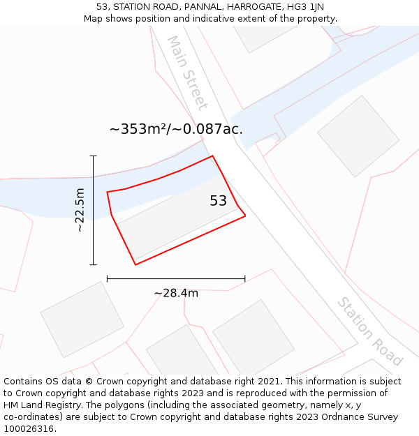 53, STATION ROAD, PANNAL, HARROGATE, HG3 1JN: Plot and title map
