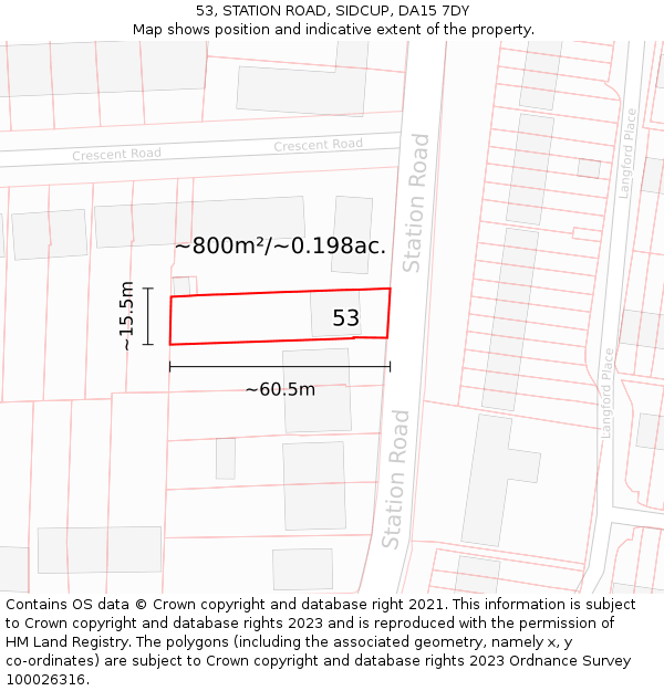 53, STATION ROAD, SIDCUP, DA15 7DY: Plot and title map