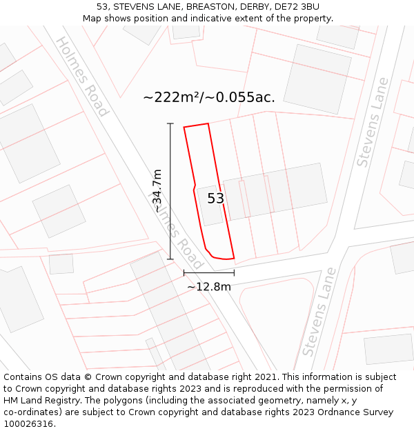53, STEVENS LANE, BREASTON, DERBY, DE72 3BU: Plot and title map
