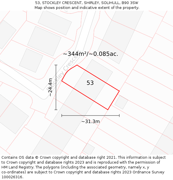 53, STOCKLEY CRESCENT, SHIRLEY, SOLIHULL, B90 3SW: Plot and title map