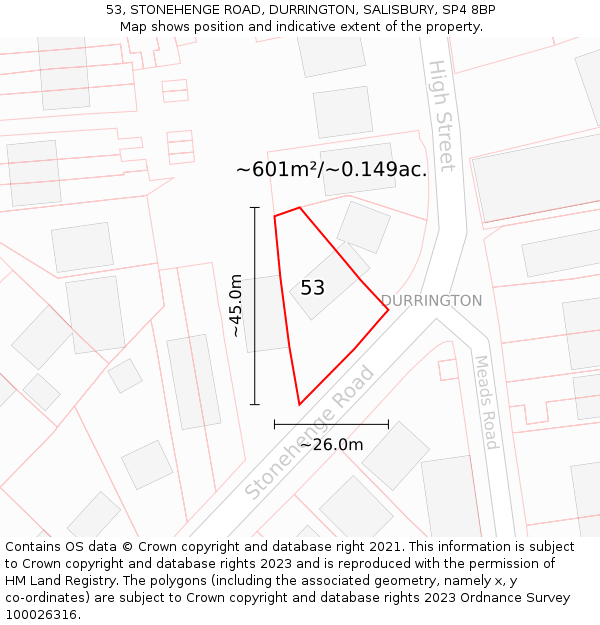 53, STONEHENGE ROAD, DURRINGTON, SALISBURY, SP4 8BP: Plot and title map