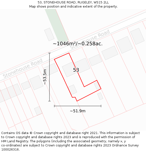 53, STONEHOUSE ROAD, RUGELEY, WS15 2LL: Plot and title map