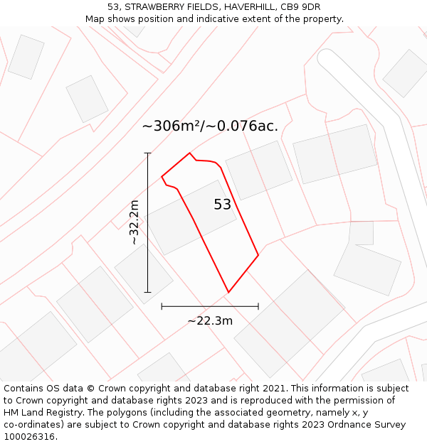 53, STRAWBERRY FIELDS, HAVERHILL, CB9 9DR: Plot and title map