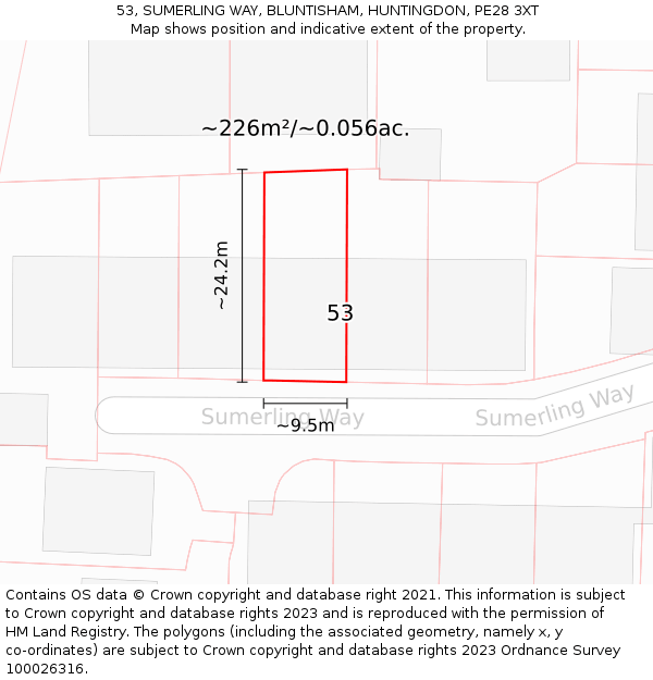 53, SUMERLING WAY, BLUNTISHAM, HUNTINGDON, PE28 3XT: Plot and title map