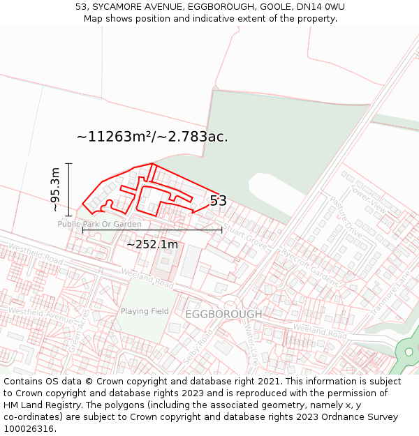 53, SYCAMORE AVENUE, EGGBOROUGH, GOOLE, DN14 0WU: Plot and title map