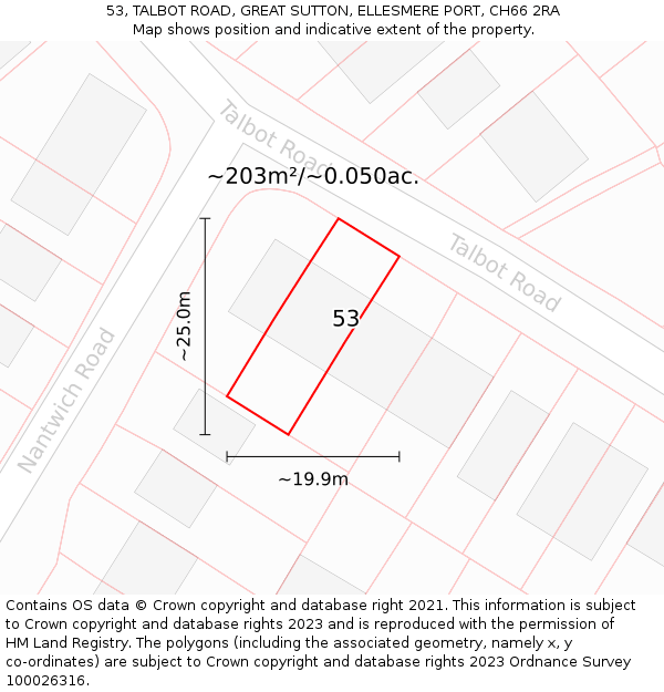 53, TALBOT ROAD, GREAT SUTTON, ELLESMERE PORT, CH66 2RA: Plot and title map
