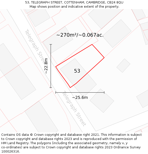 53, TELEGRAPH STREET, COTTENHAM, CAMBRIDGE, CB24 8QU: Plot and title map