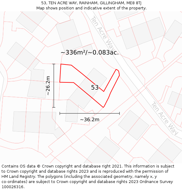 53, TEN ACRE WAY, RAINHAM, GILLINGHAM, ME8 8TJ: Plot and title map